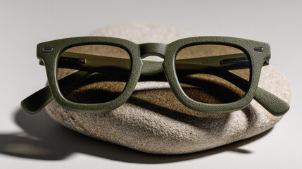 Men sunglass made from algae based biodegradable bioplastic showcasing sustainable eyewear design and ecofashion accessory styling.
