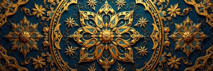 Intricate golden arabesque mandala Luxurious Islamic design for print , print, swirl