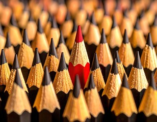 Beyond the Black and Gray: One Red Pencil Symbolizing Visionary Leadership and Boundless Creative Potential.