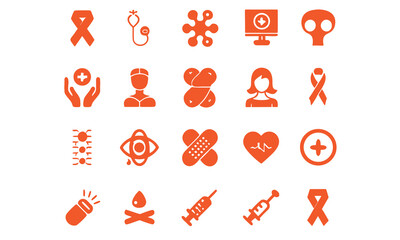 Cancer Awareness Ribbon Icons & Cancer Care Symbol Vector Set