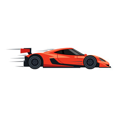 Vector illustration of a modern red sports car. Shown from a side view with speed lines, this graphic emphasizes the vehicle's aerodynamic design, power, and high performance.
