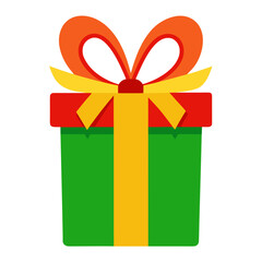 Festive green gift box with red and orange ribbon bow