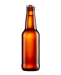 Amber beer bottle on black background