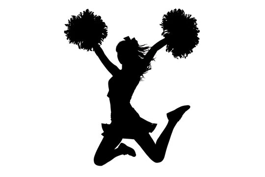 Energetic cheerleader silhouette jumping with pom poms