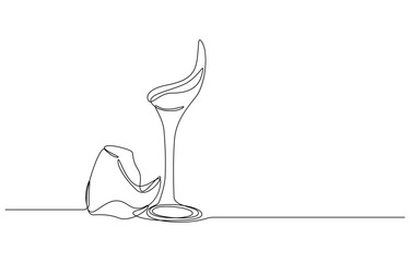 single line art drawing wine Glass in Chaos