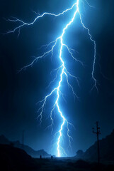 Blue lightning on a black background. Bad weather. Lightning bolts. Thunder.