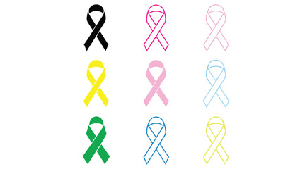 Cancer Awareness Ribbon Icons & Cancer Care Symbol Vector Set