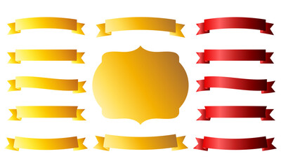 Gradient Gold and Red Ribbons and Labels Set