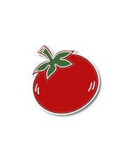 Cartoon Tomato Illustration – Flat Red Tomato with Green Leaves

