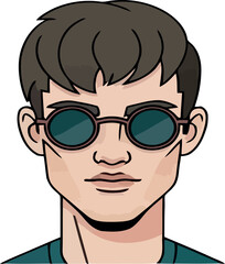 Cartoon Illustration Of a Man Wearing Round Sunglasses