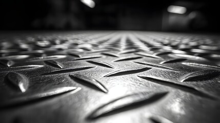 Close-up view of a metal surface with a diamond plate pattern.