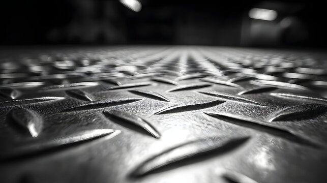 Close-up view of a metal surface with a diamond plate pattern.