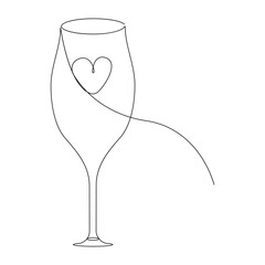 Vector wine glass continuous one line art outline drawing isolated on white background illustration and minimalist