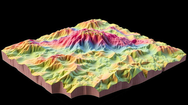 3D rendered topographic terrain wireframe. Color level map. - Powered by Adobe