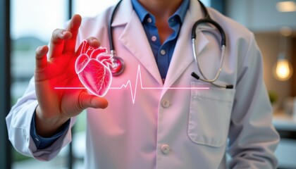 Cardiologist using advanced medical technology to diagnose heart disease in patients clinical setting professional perspective
