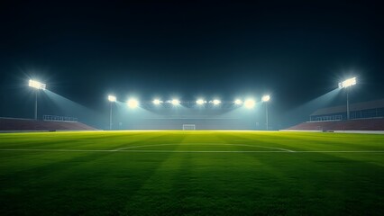 Night soccer field with glowing stadium lights
