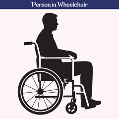 Silhouette of Person Sitting in Wheelchair Isolated on White