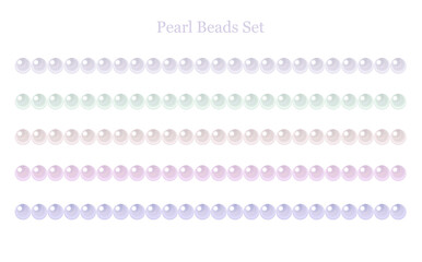 Set of pastel color pearl beads, horizontal beaded lines. Elegant design element.