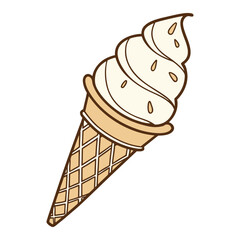 Ice cream cone vector illustration of a sweet creamy frozen dessert with waffle cone and strawberry vanilla flavors