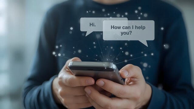 Businessman uses AI chatbot on smartphone for digital communication and customer service. Smart virtual artificial intelligence assistant, Intelligent system in today business and daily life world.