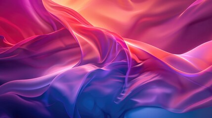Obraz premium Abstract image of flowing, luminous fabric in vibrant hues of pink, purple, and orange; smooth, glossy texture with dramatic folds and highlights