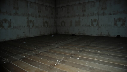 A Dimly Lit Concrete Room Corner with a Partially Unfinished Aesthetic for Artistic Expression