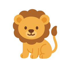 Cute lion cub sitting with a smile on a transparent background  