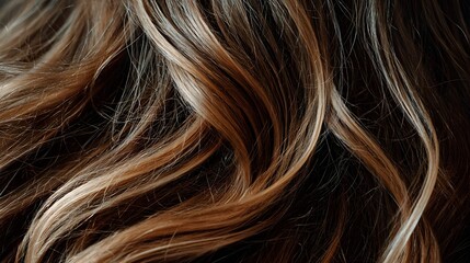 Naklejka premium Close-up view of wavy auburn and light brown hair.