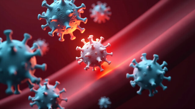 White blood cells attacking virus particles