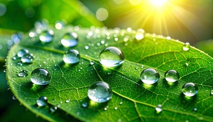 Dew Drops on a Vibrant Green Leaf