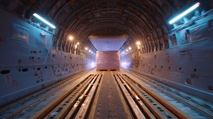Interior of Cargo Plane with Pallet Ready for Loading Operations