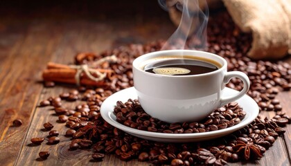 Fototapeta premium Aromatic Hot Coffee in a White Cup