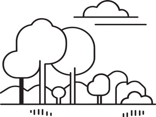 Scenic Landscape Icon with Minimalist Elegant Clean Vector Lines 