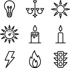Light and energy icons including sun candle and traffic light