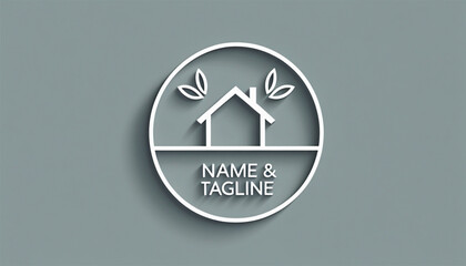 A line art icon logo of a house / home with a leaf circle