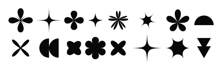 set of black and white shapes with various shapes