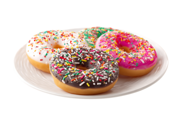 A Delicious Quartet of Glazed and Sprinkled Donuts on a Plate