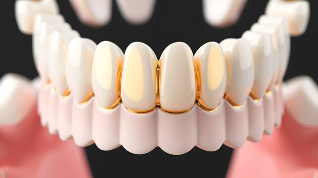 3d render of teeth with dental golden onlay filling