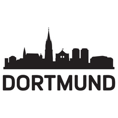 Naklejka premium Dortmund skyline silhouette. Black Dortmund city. Vector black silhouette. with white background