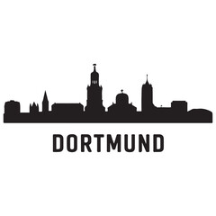 Naklejka premium Dortmund skyline silhouette. Black Dortmund city. Vector black silhouette. with white background