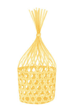 Bamboo Chalom Basket &ndash; Thai Traditional Watercolor PNG Illustration