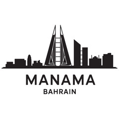 Fototapeta premium Manama skyline horizontal banner. Manama, Bahrain. Vector template for your design. Vector black silhouette. with white background
