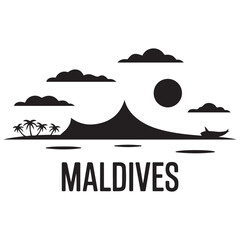 Maldives skyline horizontal banner. Maldives. Vector template for your design. Vector black silhouette. with white background