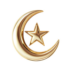 Gold Star and Moon on Transparent Background PNG Style 3D Rendering

