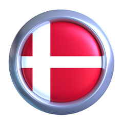 3D Denmark Flag Emblem with circle metallic frame, showcasing national emblem detail in a polished, modern design. Perfect for apps, UI, or educational use