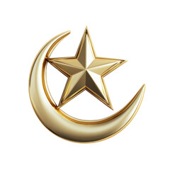 Gold Star and Moon Perfectly Set on Transparent Background PNG Style 3D

