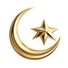 Gold Star and Moon Perfectly Set on Transparent Background PNG Style 3D

