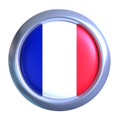 3D France Flag Emblem with circle metallic frame, showcasing national emblem detail in a polished, modern design. Perfect for apps, UI, or educational use