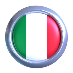 3D Italy Flag Emblem with circle metallic frame, showcasing national emblem detail in a polished, modern design. Perfect for apps, UI, or educational use