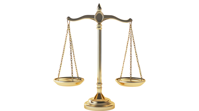 Golden Justice Scale on Transparent Background PNG Style 3D Rendering


